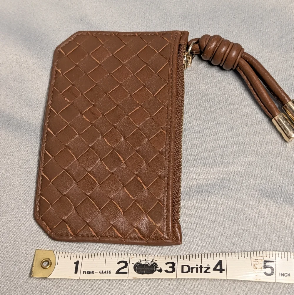 Woven Leather Card Wallet in Brown